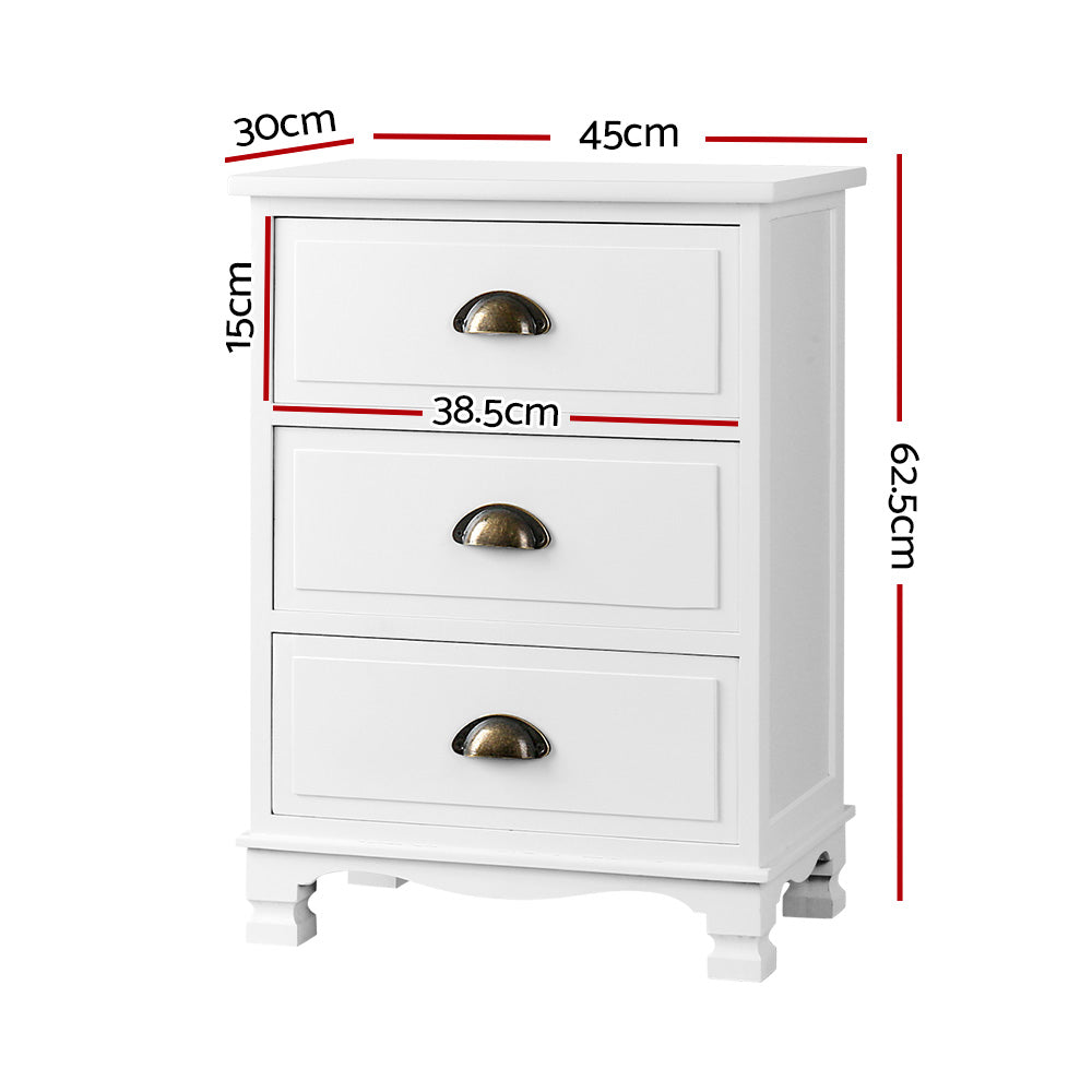 Bedside Table 3 Drawers Vintage - Thyme White