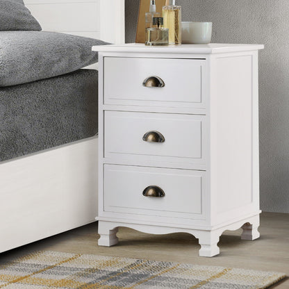 Bedside Table 3 Drawers Vintage - Thyme White