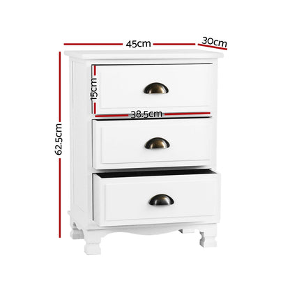 White bedside table 45x30x62.5cm, rear view