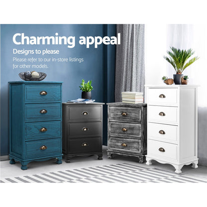 Bedside Table 3 Drawers Vintage - Thyme Blue
