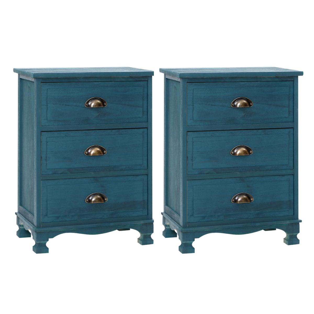 Vintage Bedside Table 3 Drawers Blue 37x22x13.5cm