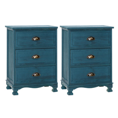 Vintage Bedside Table 3 Drawers Blue 37x22x13.5cm