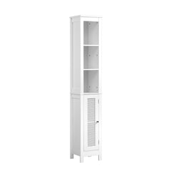 Bathroom Cabinet Storage Laundry Tall Slim Cupboard Rattan Door White