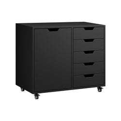 Rolling Filing Cabinet Office Storage Unit 5 Drawer 1 Door Black 78x40x67cm