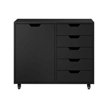 Rolling Filing Cabinet Office Storage Unit 5 Drawer 1 Door Black 78x40x67cm