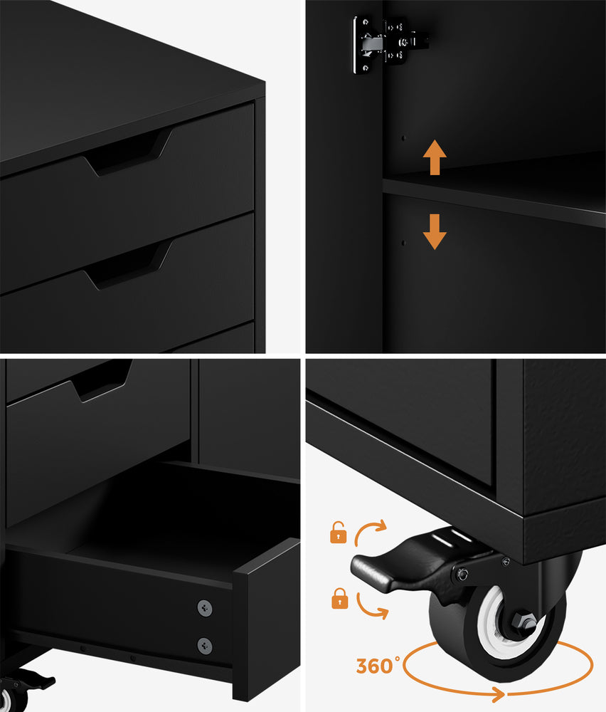 Rolling Filing Cabinet Office Storage Unit 5 Drawer 1 Door Black 78x40x67cm
