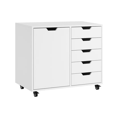 Rolling Filing Cabinet Office Storage Unit 5 Drawer 1 Door Black 78x40x67cm