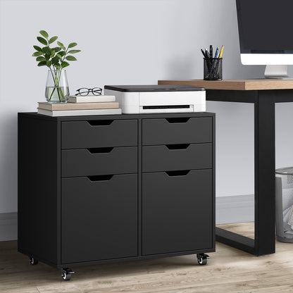 Contemporary Office Filing Cabinet Mobile Storage 4 Drawer 2 Door Black