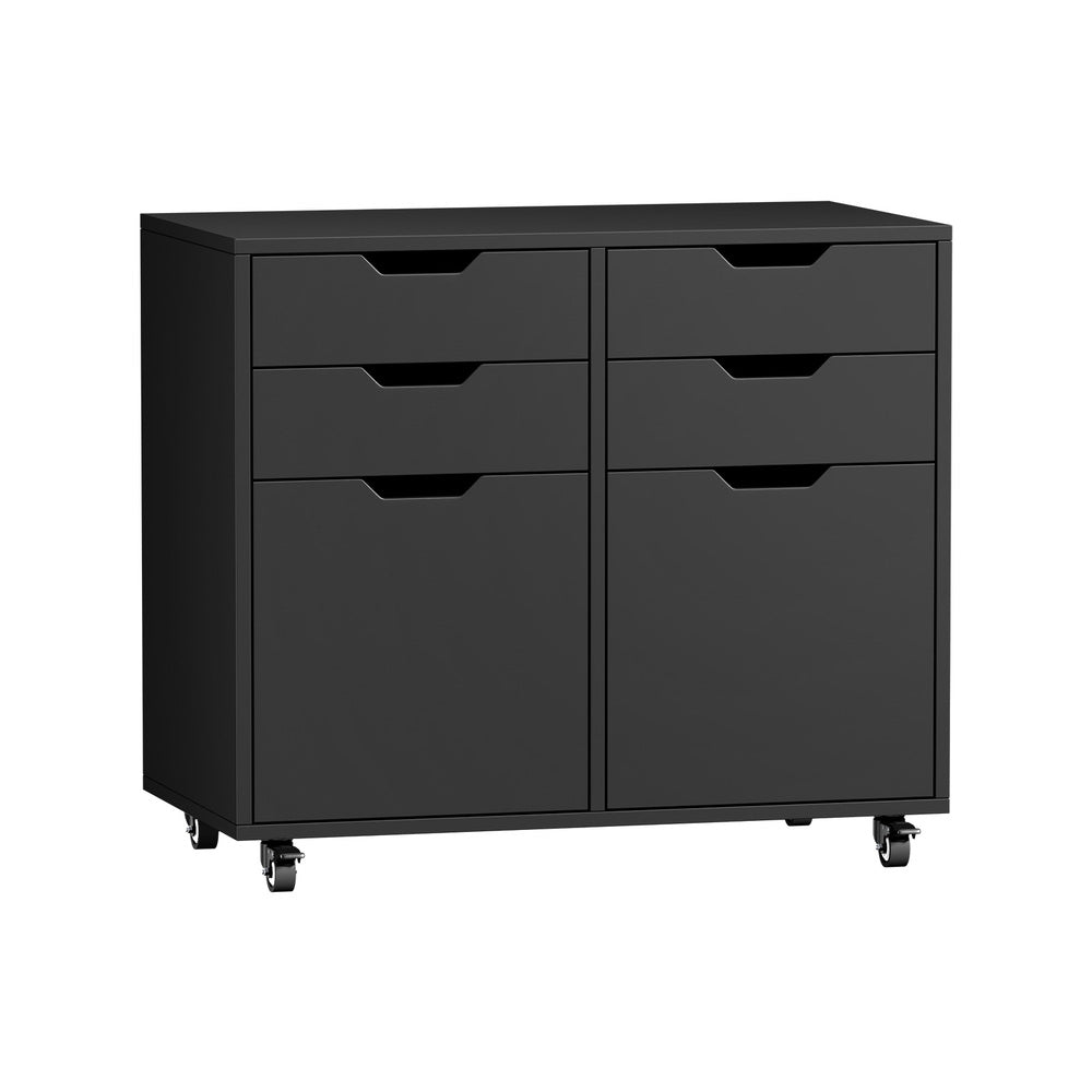 Contemporary Office Filing Cabinet Mobile Storage 4 Drawer 2 Door Black