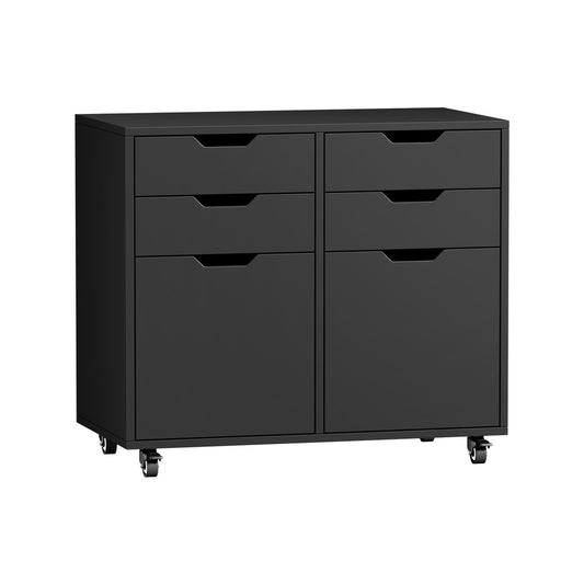 Contemporary Office Filing Cabinet Mobile Storage 4 Drawer 2 Door Black
