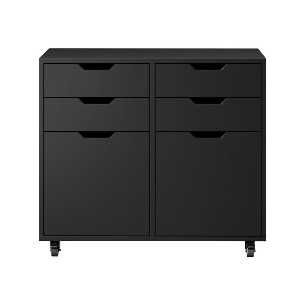 Contemporary Office Filing Cabinet Mobile Storage 4 Drawer 2 Door Black