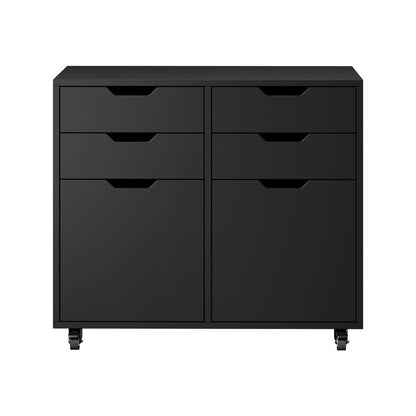 Contemporary Office Filing Cabinet Mobile Storage 4 Drawer 2 Door Black