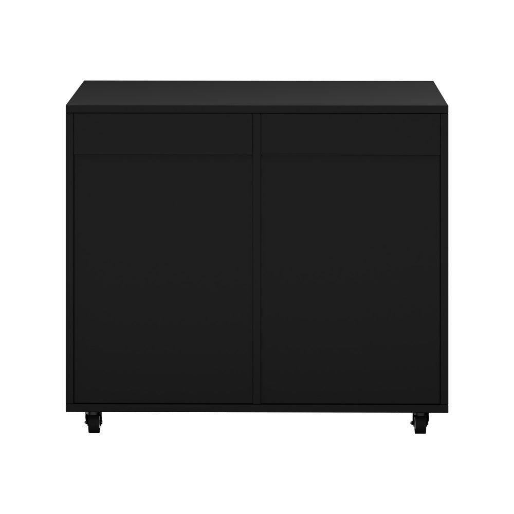 Contemporary Office Filing Cabinet Mobile Storage 4 Drawer 2 Door Black