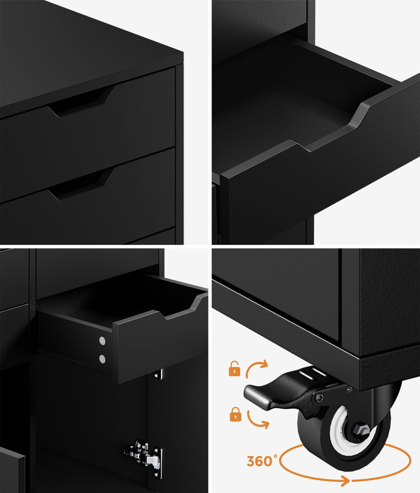 Contemporary Office Filing Cabinet Mobile Storage 4 Drawer 2 Door Black