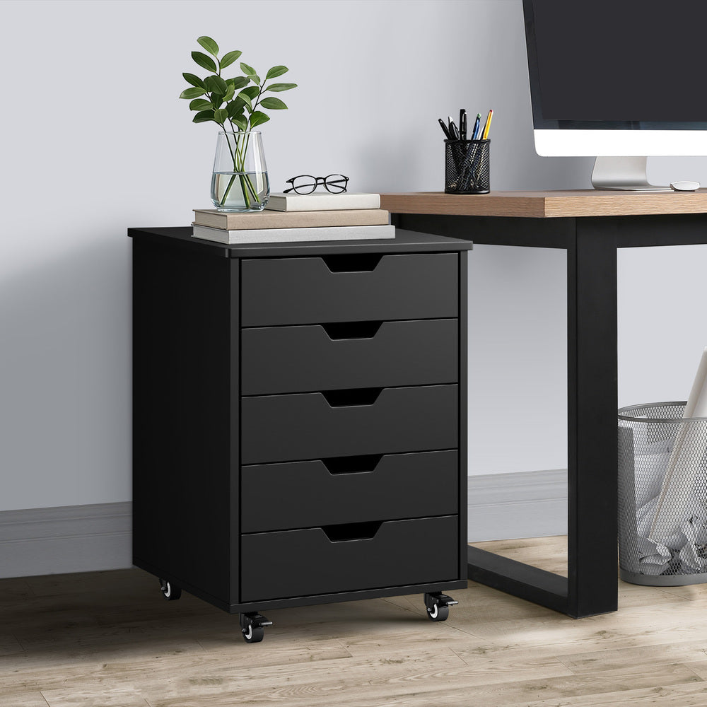 Compact Home Office Filing Cabinet 5 Drawer Mobile Storage Black 48x40x67cm