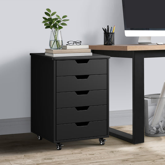 Compact Home Office Filing Cabinet 5 Drawer Mobile Storage Black 48x40x67cm