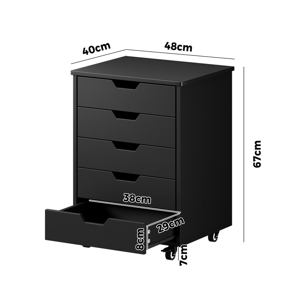 Compact Home Office Filing Cabinet 5 Drawer Mobile Storage Black 48x40x67cm