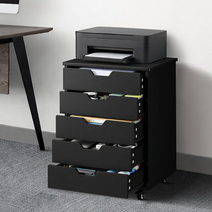 Compact Home Office Filing Cabinet 5 Drawer Mobile Storage Black 48x40x67cm