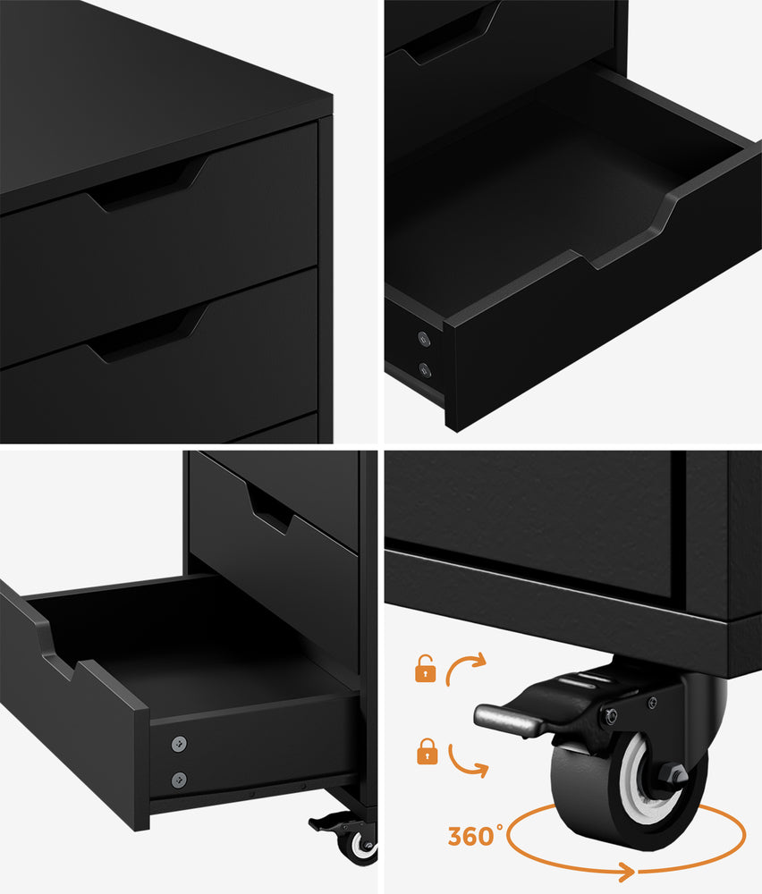 Compact Home Office Filing Cabinet 5 Drawer Mobile Storage Black 48x40x67cm