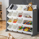 Kids Toy Storage Organiser 16 Bin Shelf with Removable Drawers Grey/White
