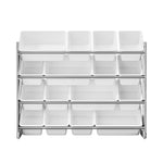 Kids Toy Storage Organiser 16 Bin Shelf with Removable Drawers Grey/White