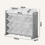 Kids Toy Storage Organiser 16 Bin Shelf with Removable Drawers Grey/White