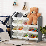 Kids Toy Storage Organiser 16 Bin Shelf with Removable Drawers Grey/White