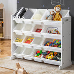 Kids Toy Storage Organiser 16 Bin Shelf with Removable Drawers Grey/White