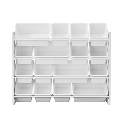 Kids Toy Storage Organiser 16 Bin Shelf with Removable Drawers Grey/White
