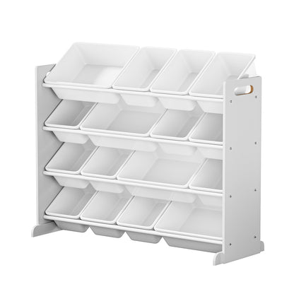 Kids Toy Storage Organiser 16 Bin Shelf with Removable Drawers Grey/White
