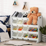 Kids Toy Storage Organiser 16 Bin Shelf with Removable Drawers Grey/White