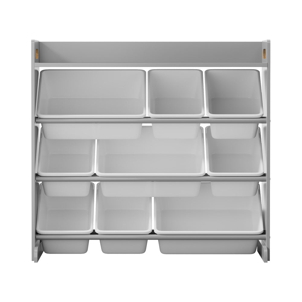 Kids Toy Storage Organiser 9 Bin Bookshelf Shelf Unit for Playroom Grey/White