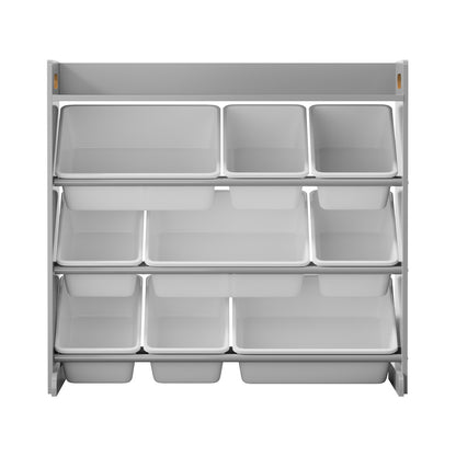 Kids Toy Storage Organiser 9 Bin Bookshelf Shelf Unit for Playroom Grey/White