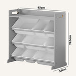 Kids Toy Storage Organiser 9 Bin Bookshelf Shelf Unit for Playroom Grey/White