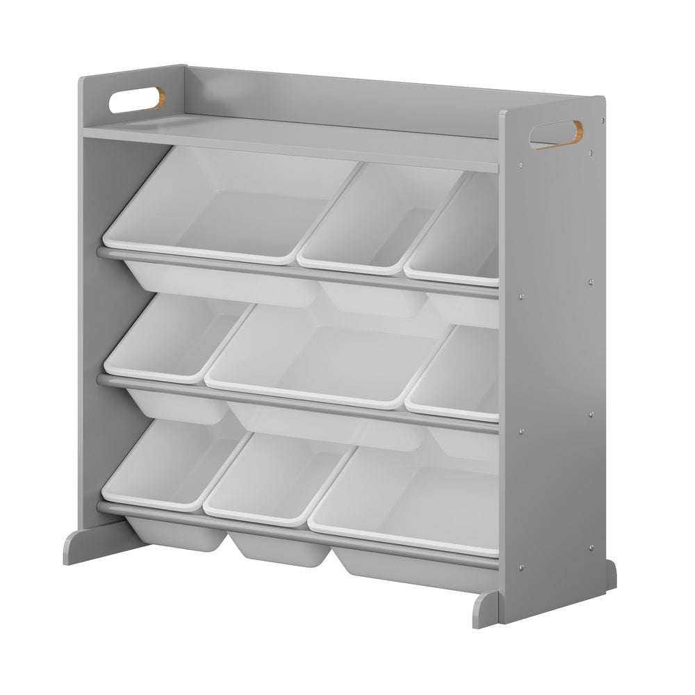 Kids Toy Storage Organiser 9 Bin Bookshelf Shelf Unit for Playroom Grey/White