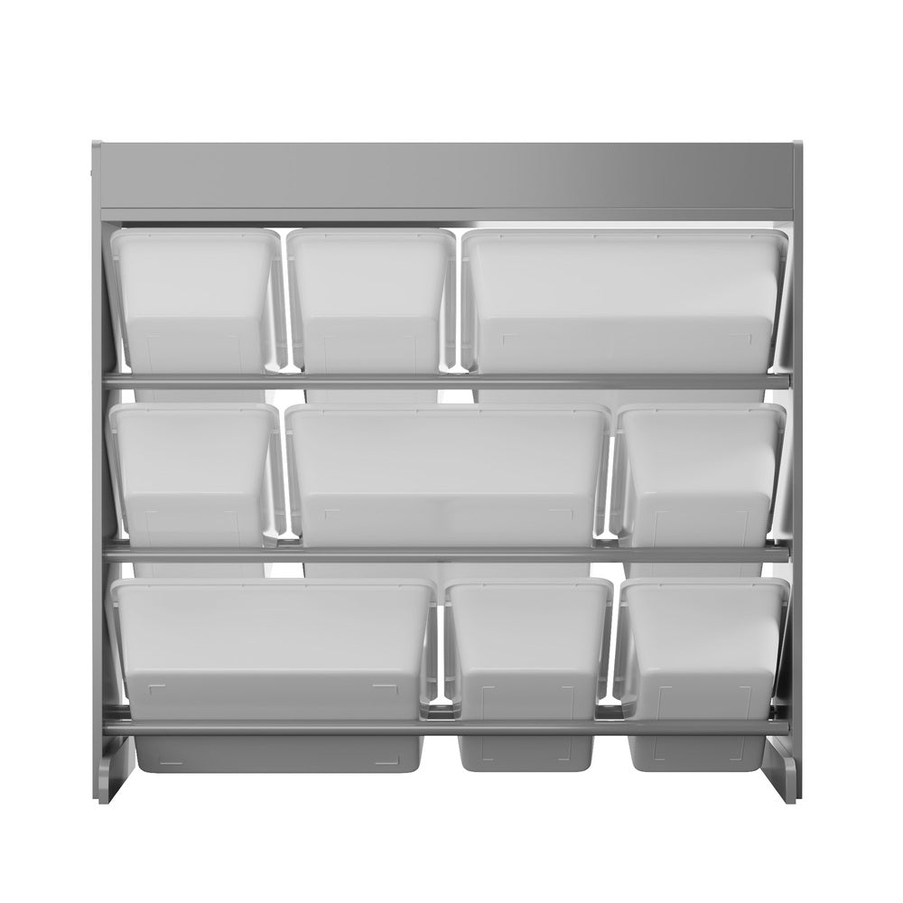 Kids Toy Storage Organiser 9 Bin Bookshelf Shelf Unit for Playroom Grey/White