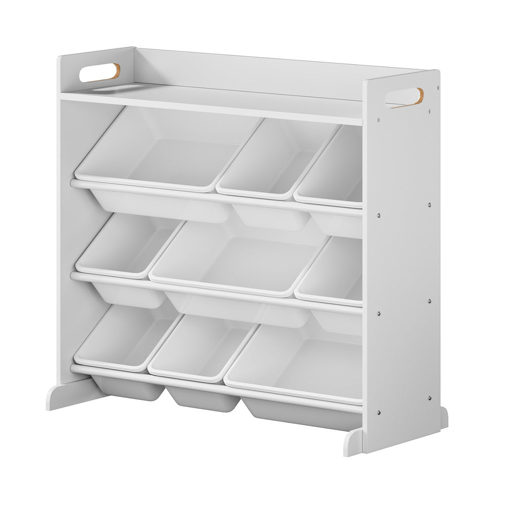Kids Toy Storage Organiser 9 Bin Bookshelf Shelf Unit for Playroom Grey/White