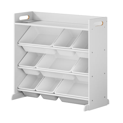 Kids Toy Storage Organiser 9 Bin Bookshelf Shelf Unit for Playroom Grey/White