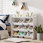 Kids Toy Storage Organiser 9 Bin Bookshelf Shelf Unit for Playroom Grey/White