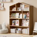 Kids Bookshelf House Bookcase Display Rack 4 Tier Natural 92x75x24cm