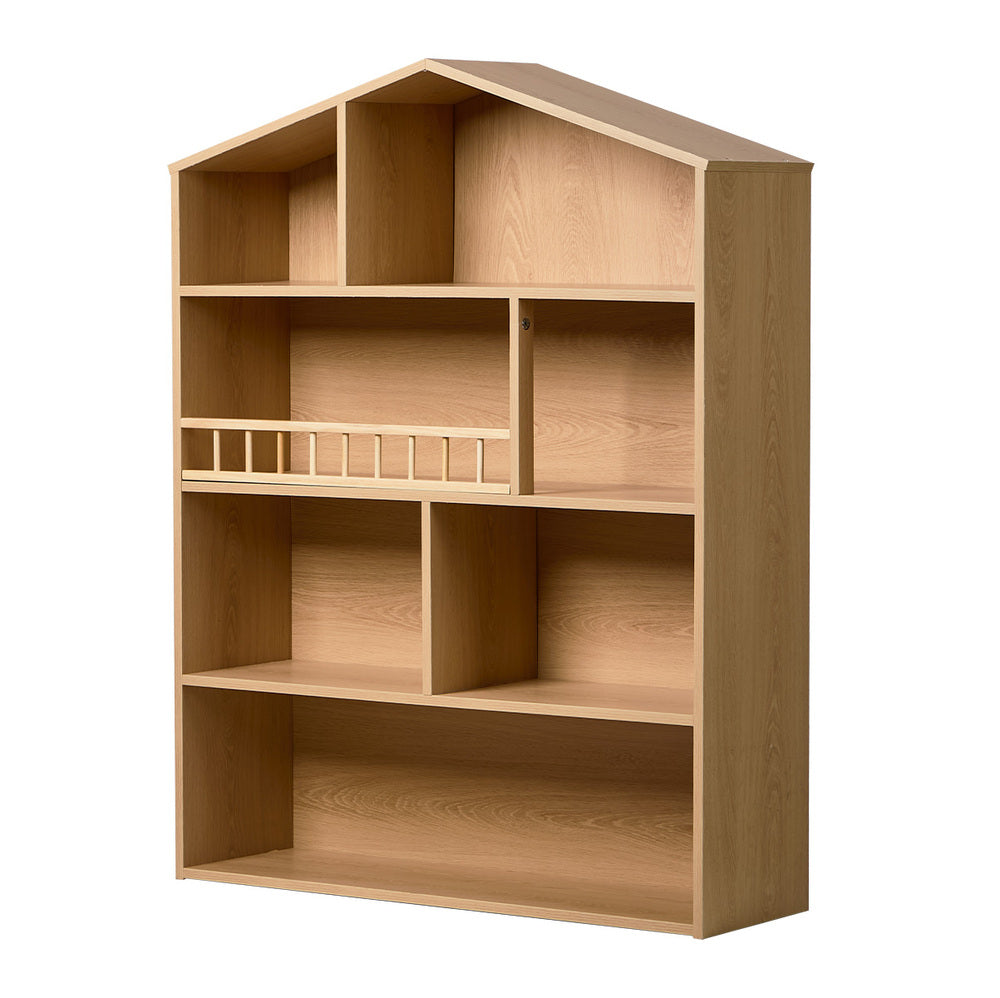 Kids Bookshelf House Bookcase Display Rack 4 Tier Natural 92x75x24cm