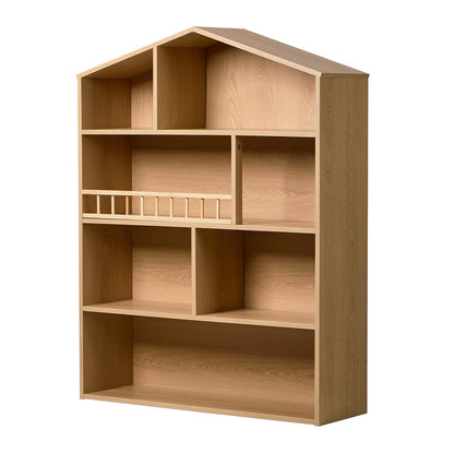 Kids Bookshelf House Bookcase Display Rack 4 Tier Natural 92x75x24cm