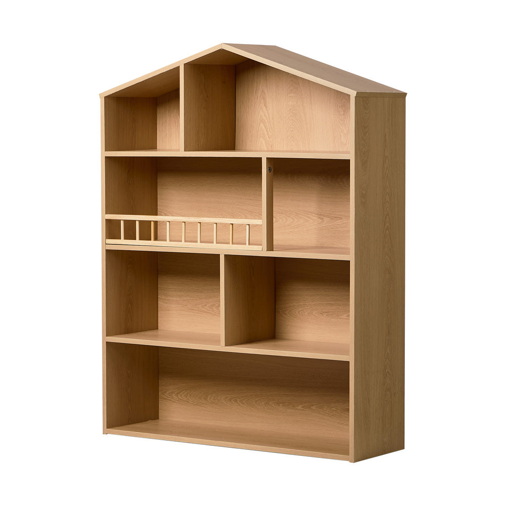 Kids Bookshelf House Bookcase Display Rack 4 Tier Natural 92x75x24cm