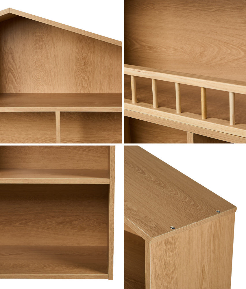 Kids Bookshelf House Bookcase Display Rack 4 Tier Natural 92x75x24cm
