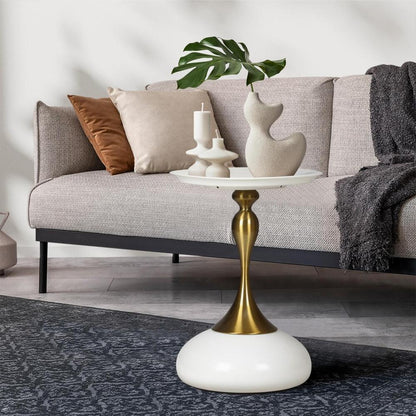 Coffee Side Table Round Metal Black/White