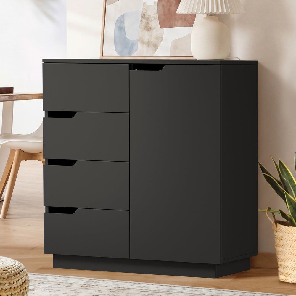 Black Buffet Cabinet 4 Drawers Storage | HomeAndLiving