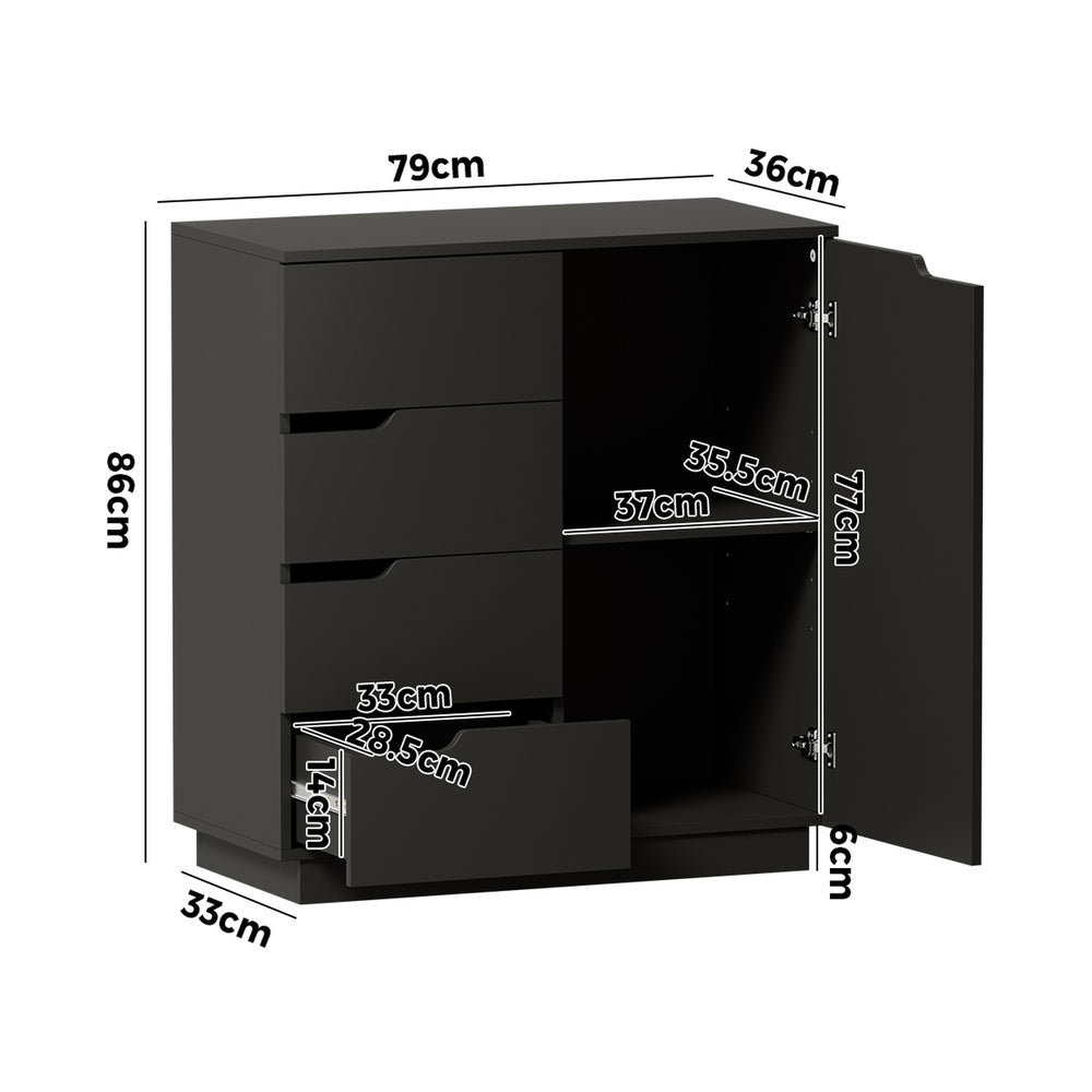 Black Buffet Cabinet 4 Drawers Storage | HomeAndLiving