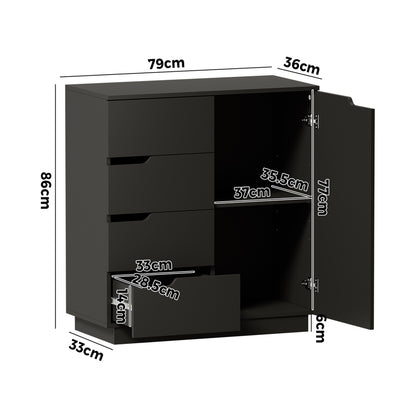 Black Buffet Cabinet 4 Drawers Storage | HomeAndLiving