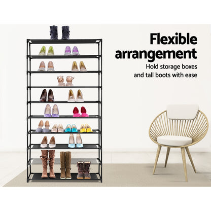 Shoe Rack Cabinet Stackable 50 Pairs 10-Tier Black