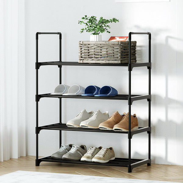 Shoe Rack Cabinet Stackable 4-tier 12 Pairs Black